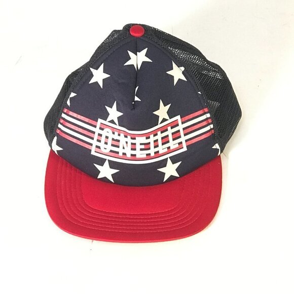 O'Neill Surf Beachwear Blue Red Stripe Stars Trucker Snapback Hat Cap - Picture 2 of 6